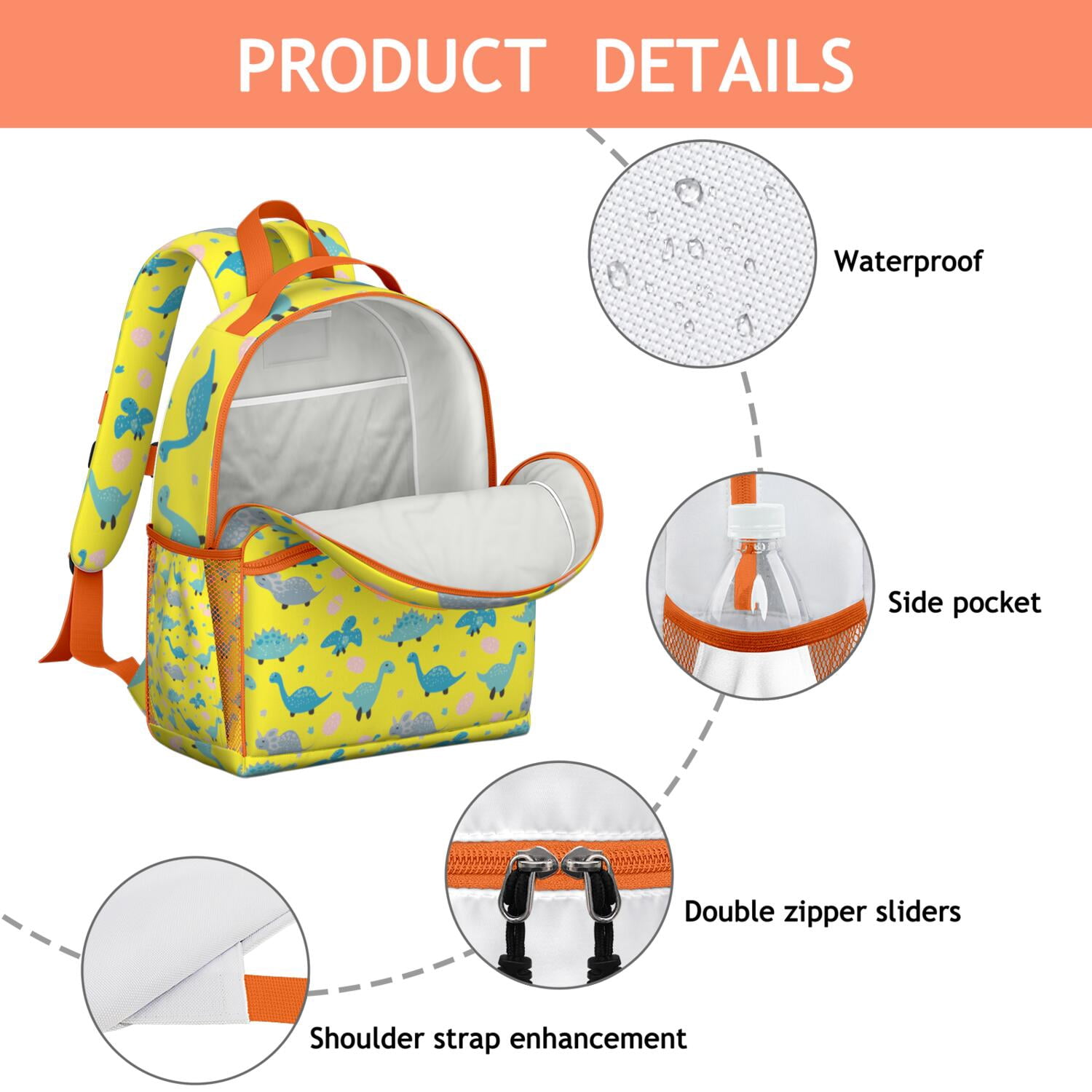 Dinosaur Print Design Toddler Backpack with Colorful Watercolor Roaring Dino and Nature-Inspired Art