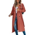 thumbnail image 2 of Double Breasted Spring Fall Women Solid Color Lapel Long Casual Trench Coat, 2 of 5
