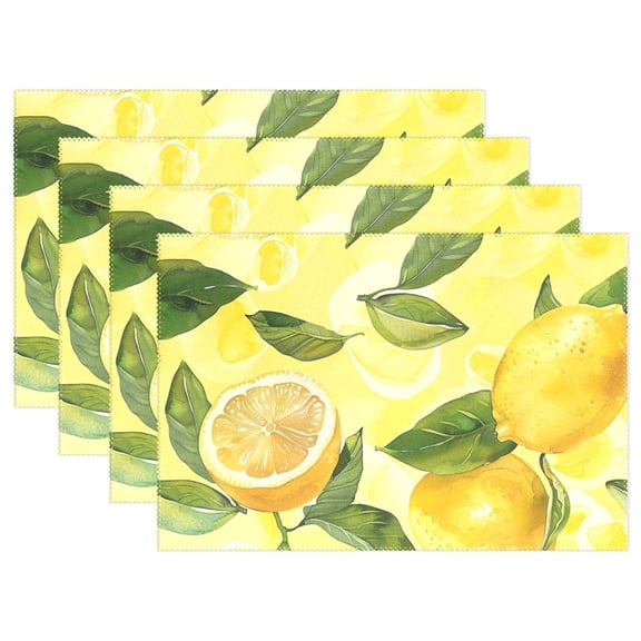 Ryvnso Placemats Set of 4 Watercolor Lemon Leaves Dining Mats Heat-Resistant Non-Slip Washable Table Mat