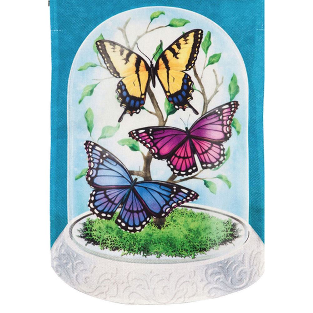 Evergreen Burlap Garden Flag - Butterfly Dome Terrarium