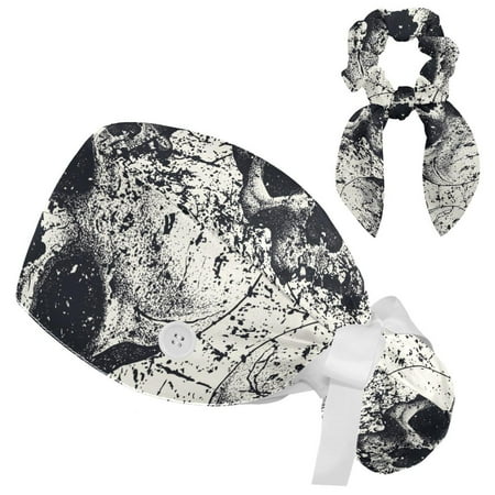 

Working Cap with Buttons and Sweatband Scrub Hat Bouffant Caps with Scrunchie Skull Tie Back Hats