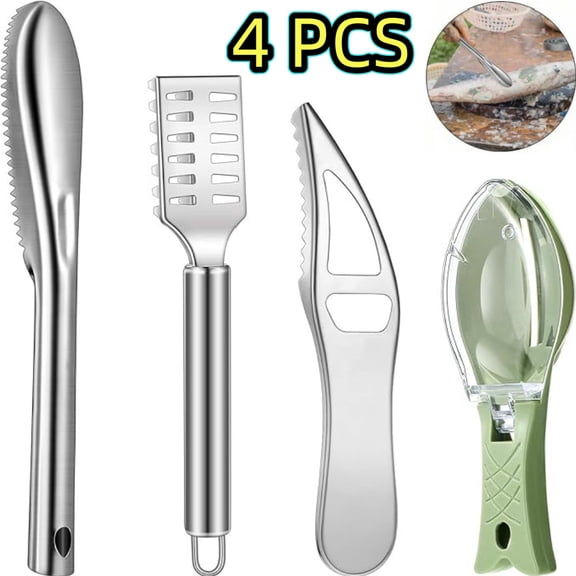 4 Pieces Stainless Steel Fish Scale Remover Cleaner Kitchen Scaler Fish Skin Graters Cleaning Peeler Scaler Scraper with Bottle Opener for Kitchen Cleaning Tools