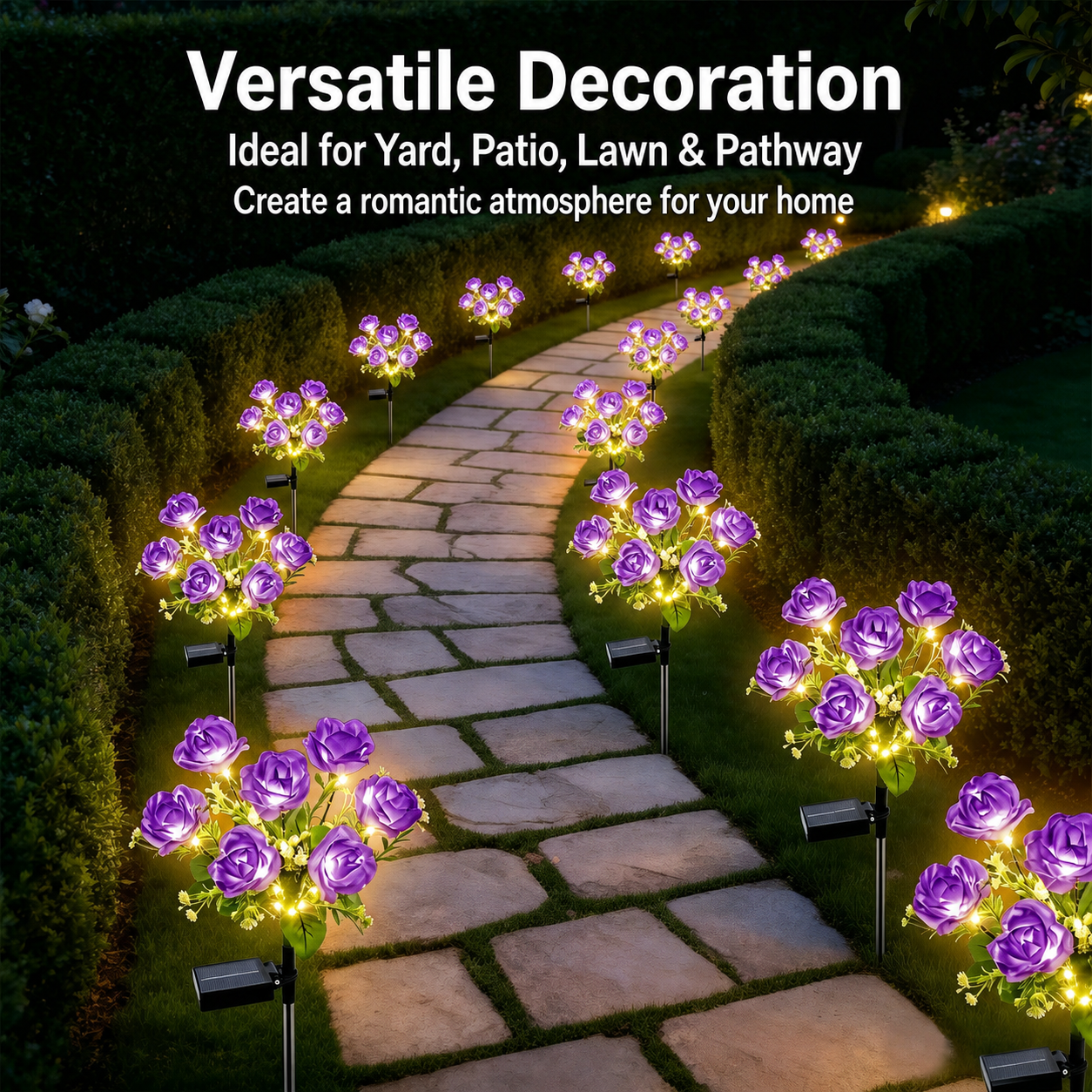 Rirool Solar Rose Garden Stake Lights 2-Pack Purple photo 3