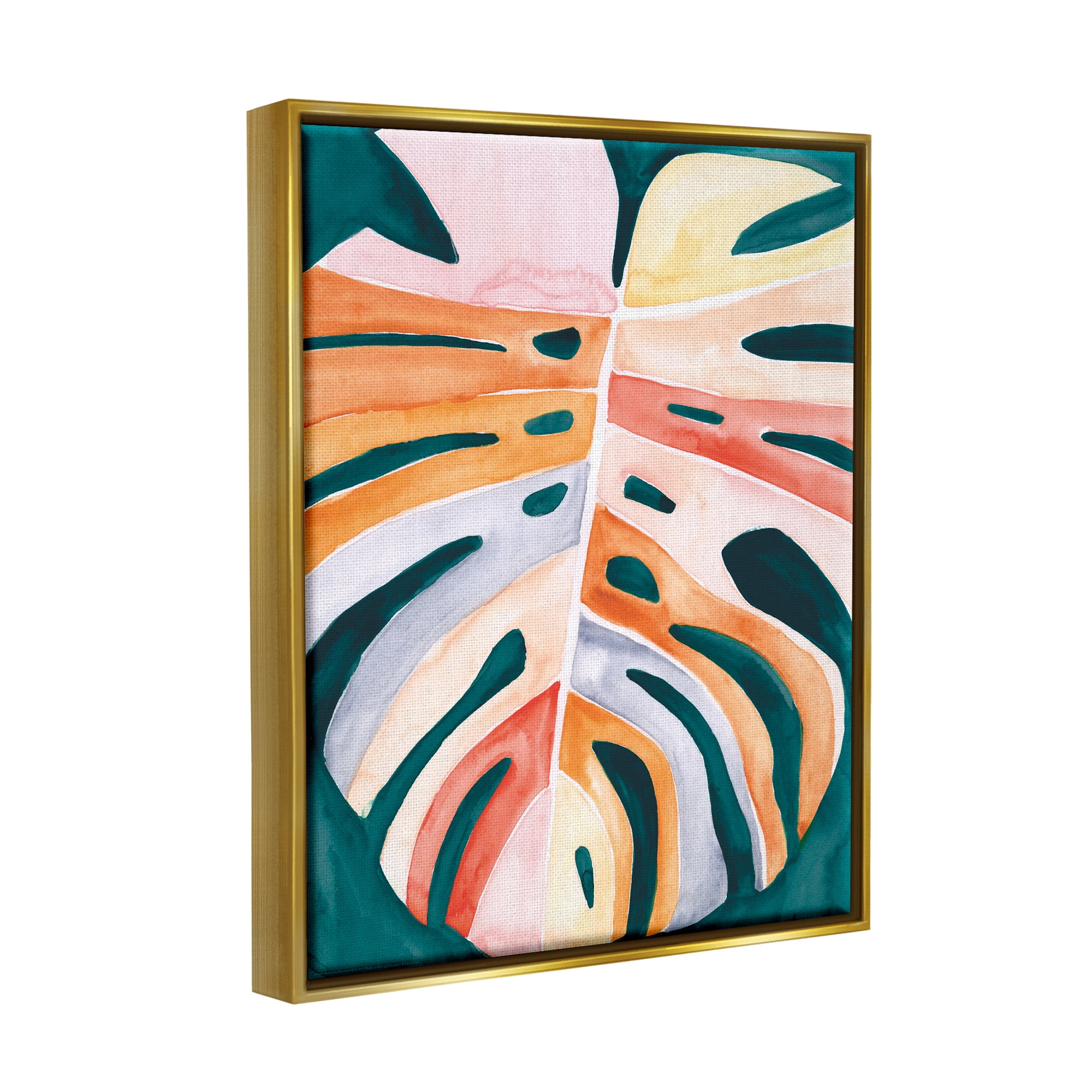 Stupell Industries Leaf in Abstract Hues Botanical & Floral Painting Gold Floater Framed Art Print Wall Art, 17 x 21