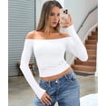 thumbnail image 5 of Womens Long Sleeve Off the Shoulder Tops Going Out Cute Basic Y2K Fall Fashion 2026 Outfits Clothes White M, 5 of 9