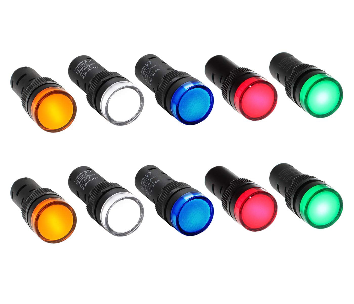 Shopcorp 16mm Energy Saving LED Indicator Lights -2 Blue, 2 White, 2 Yellow, 2 Green and 2 Red Bulbs for Industrial Equipment and Mount Panels in Operating Rooms and Distribution Boxes,