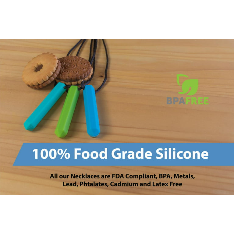Tilcare Chew Chew Pencil Sensory Necklace 3 Set - Best for Kids or Adults That Like Biting or Have Autism Perfectly Textured Silicone Chewy Toys 