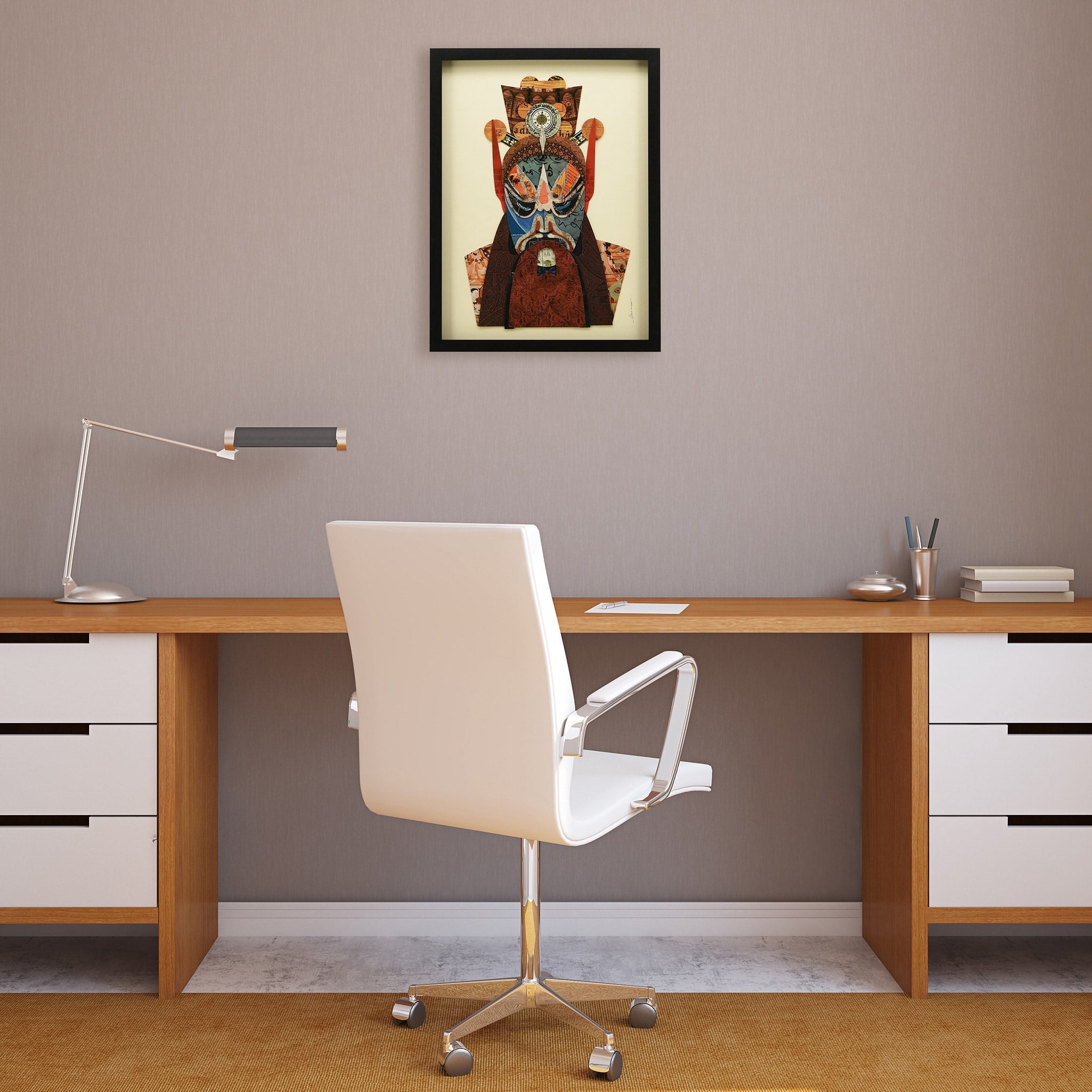Empire Art Direct Beijing Opera Mask #2 Dimensional Collage Framed Graphic Art Under Glass Wall Art, 25" x 19" x 1.4", Ready to Hang