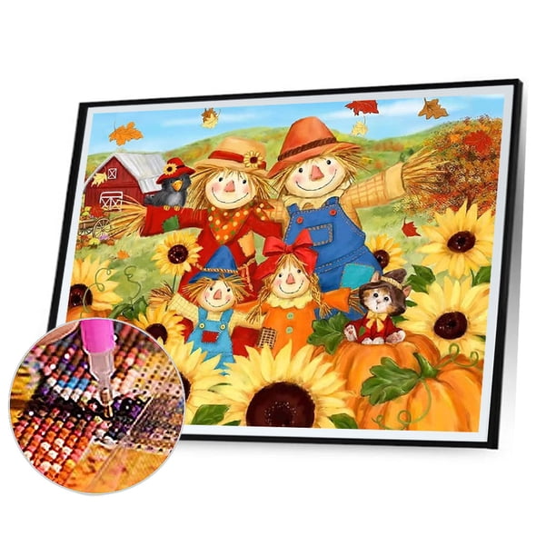 Cuadros Decorativos 5D bricolaje taladro redondo completo diamante pintura girasol espantapájaros decoración artesanía Wdftyju embutido en tela
