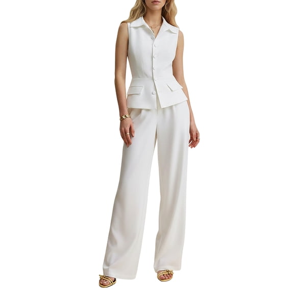 Women'S 2 Piece Sets Sleeveless Vest Pants Suits White XL