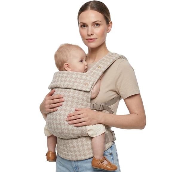 Lujifo Ergonomic Baby Carrier, Cotton-Linen Houndstooth, Khaki