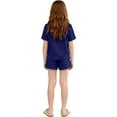 thumbnail image 5 of BRGZLK Girls Slik Homewear Unisex Solid Color Short Sleeve Round Neck Top Short Pants Home Clothing Two Pieces Set for Flora Party Navy 5-6 Years, 5 of 5