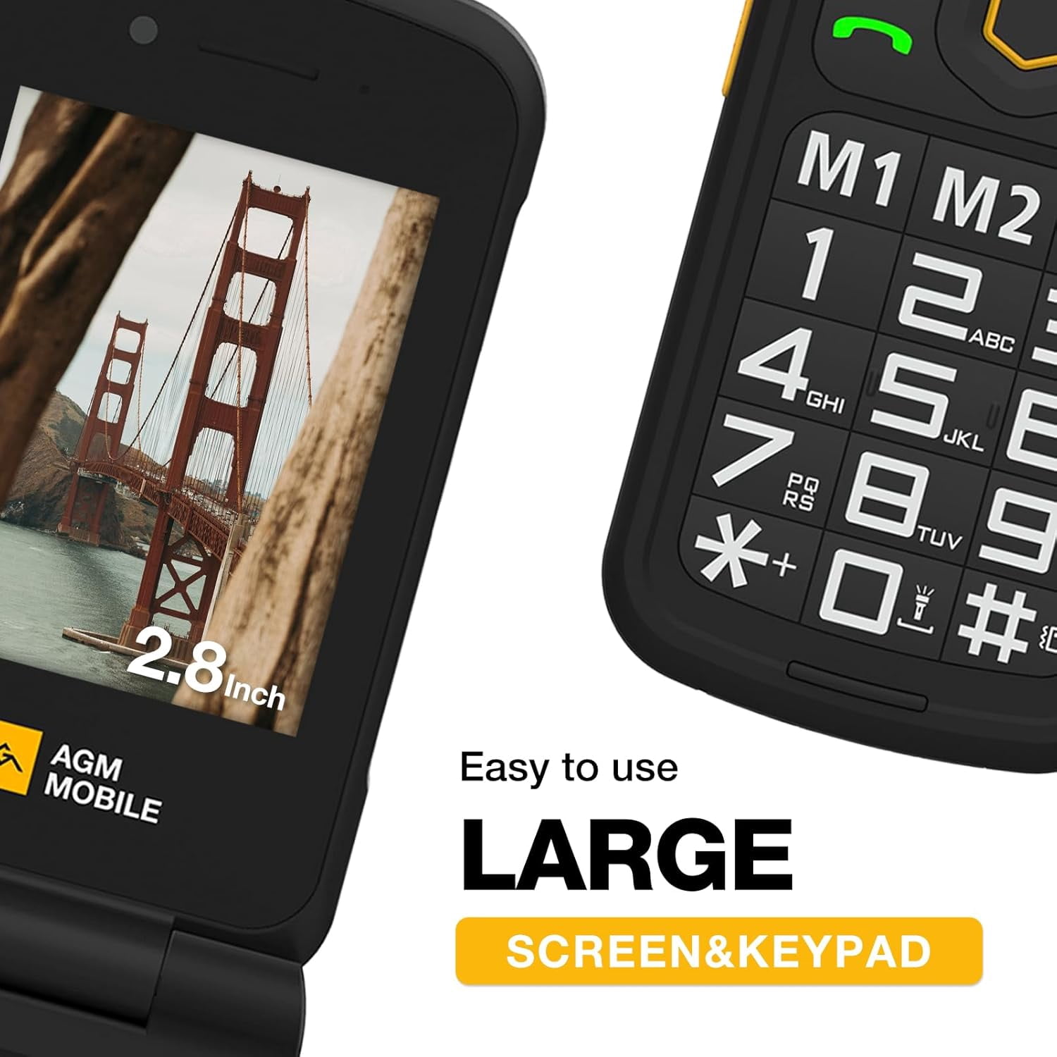 AGM M8 Rugged Basic Flip Phone, 4G Feature Cell Phone, Simple Mobile Phones, Waterproof | Drop-Proof, SOS Side Key, 104dB Powerful Speaker, Large Keypad&Fonts, Dual SIM