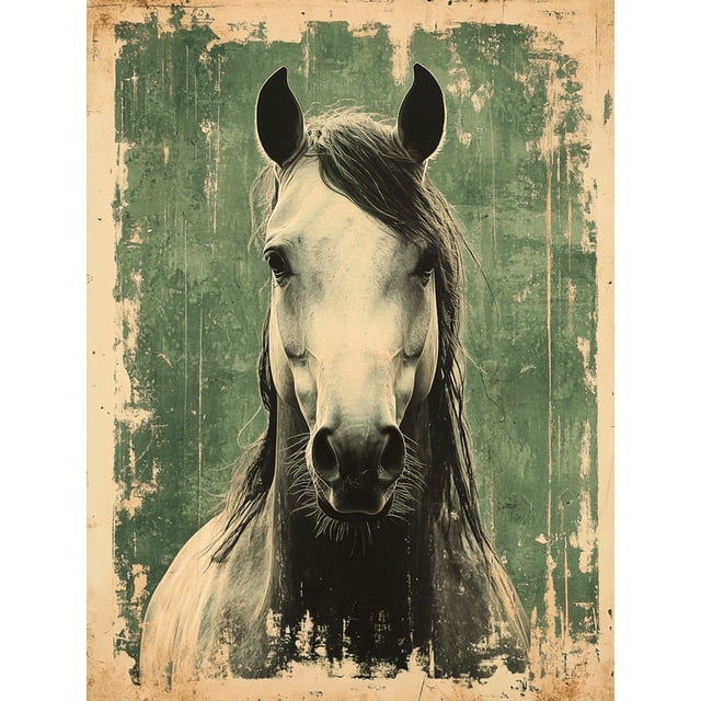 Qisvanset Framed Canvas Wall Art, 12x16 Inch Green Horse Vintage French Country Decor