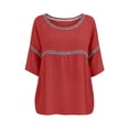 thumbnail image 5 of Wlynlyn Summer Tops for Women 3/4 Sleeve Length Crewneck Lace Patch Casual Dressy Blouses Vintage Loose Fitted Tunic Trendy Shirts, 5 of 9