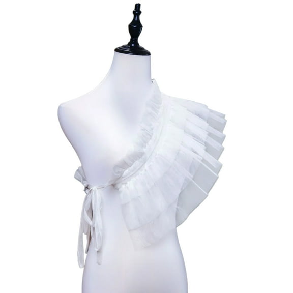 Women's Vintage Ruffled Tulle Shawl Shoulder Wrap Shrug Vintage Mesh Cape False Collar with Ribbon Tie Halloween Costume