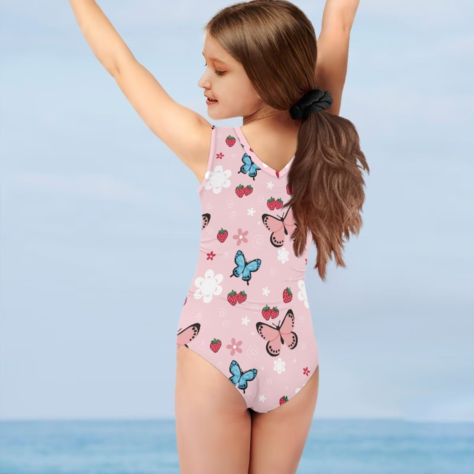 SEANATIVE Girls Bathing Suit One Piece Floral Strawberry