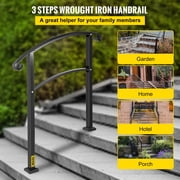 VEVOR Transitional Handrail Fits 1 or 3 Steps Matte Black Stair Rail Wrought Iron Handrail with Installation Kit Hand Rails for Outdoor Steps