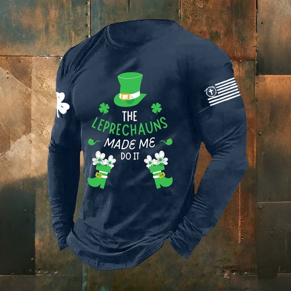 Yaoyar Mens St. Patrick's Day Printed Long Sleeve T-Shirt Top Crewneck Casual Fashion T-shirt Long Sleeve Top Workout Tops Oversized T-Shirts Loose Fit
