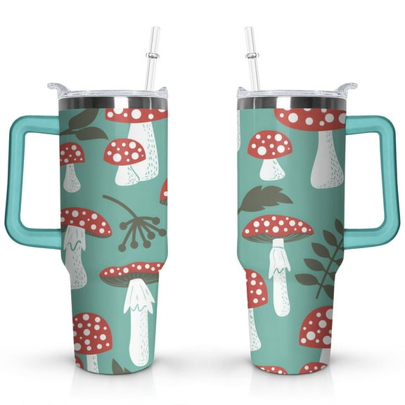 40oz Colorful Botanical Mushroom Stainless Steel Flip Straw Tumbler Spill Proof Travel Cup Double Wall Vacuum Insulated Coffee Mug with Top Handle