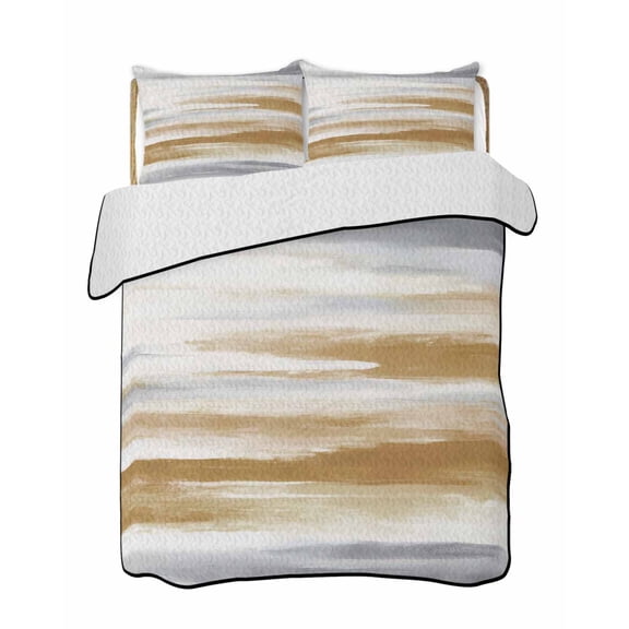 Quilts Twin XL Size, Brown Grey Ombre Soft Comforter Bedding Set for Bed, Abstract Art Oil Painting Modern Lightweight Quilted Bedspread with Pillow Cover(2 Pieces) for All Season, 68x98 Inch