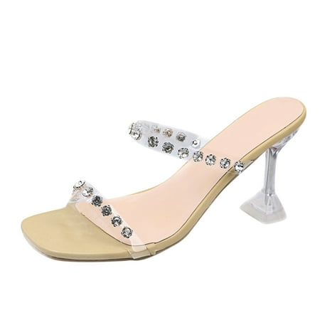 

Qufokar High Heel Flip Flops for Women Double Buckle Sandals for Women Fashion Women Rhinestones High Peep Toe And Heel Spring Sandals Summer Women S Sandals