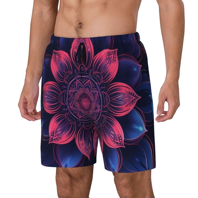 Fotbe Bohemian Vintage Pattern Traje de Baño para Hombre – Shorts de Natación de Secado Rápido con Forro y Bolsillos-Small