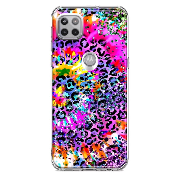 MUNDAZE Motorola One 5G Shockproof Clear Hybrid Protective Phone Case Vibrant Pink Purple Tie Dye Summer Leopard Swirl Rainbow Cover