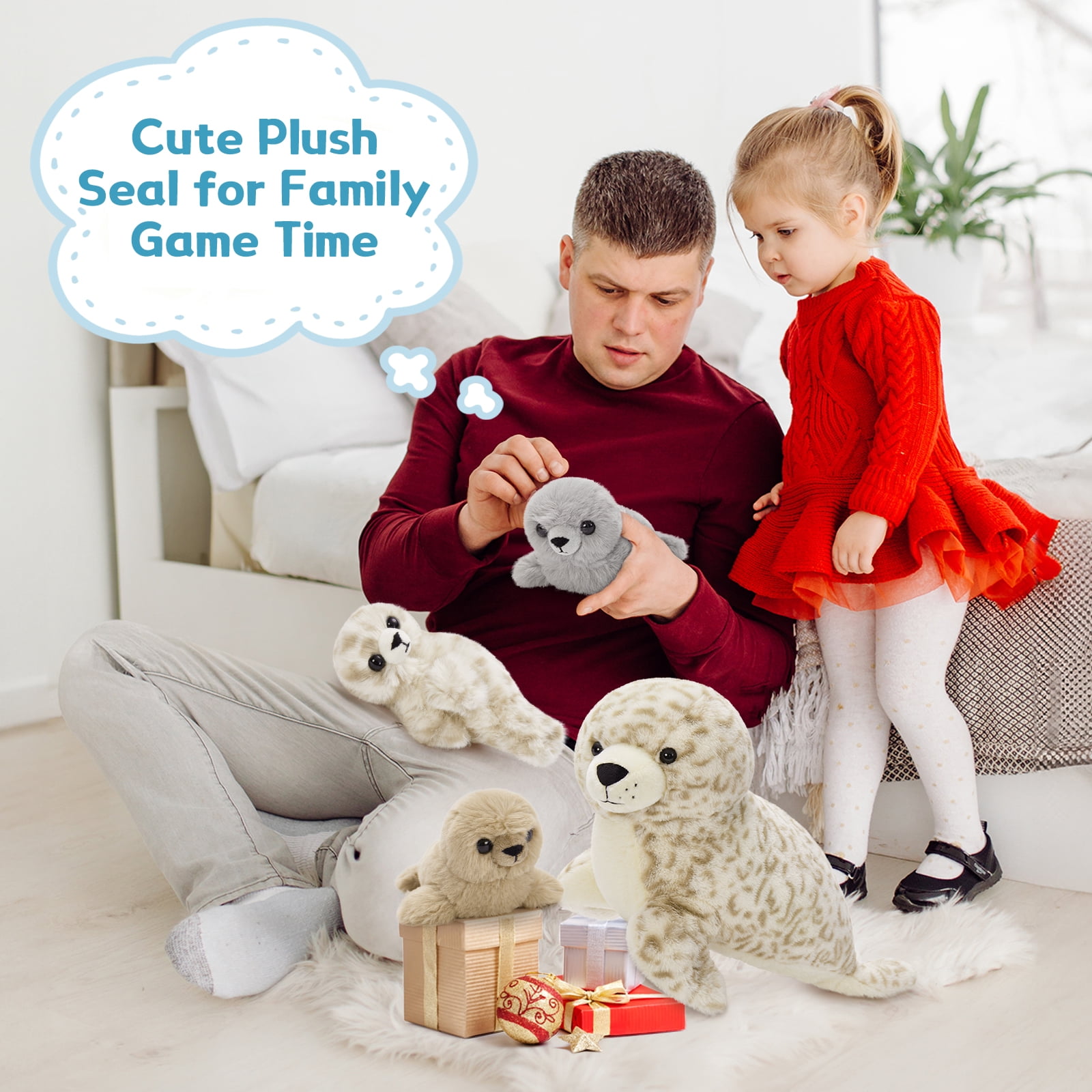MaoGoLan 4 Pcs Seal Stuffed Animal Set 20" Mother Plush Toy with 3 Babies in Mom's Belly