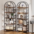 thumbnail image 2 of Walsunny 4-Tier Arched Bookshelf Industrial Open Storage Shelf, Display Bookshelves with Metal Frame, Rustic Wood Tall Bookcase for Living Room, Home Office, Brown, 2 of 9
