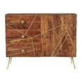 thumbnail image 6 of DecMode 46" x 36" Brown Metal 3 Drawers 1 Shelf and 2 Doors Buffet with Gold Inlay, 1-Piece, 6 of 14