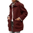 thumbnail image 2 of Texiao Oversized Denim Jacket Women, Red Womens Fall Jackets, Winter Coats for Women Faux Coat Long Sleeve Button Pockets Coat Fleece Jacket Casual Jackets for Trendy, 2 of 8