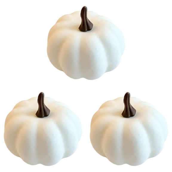 3 Pcs White Artificial Pumpkins, Mini Foam Faux Pumpkins for Fall Harvest, Thanksgiving, Halloween, Farmhouse Table, Mantel, Centerpiece & DIY Decor