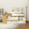 thumbnail image 3 of Wooden L-Shape Daybed with Seven Storage Cabinets and Two Storage Drawers, Multi-functional Bed with Study Desk and Built-in Bookshelf, Natural+White, 3 of 16