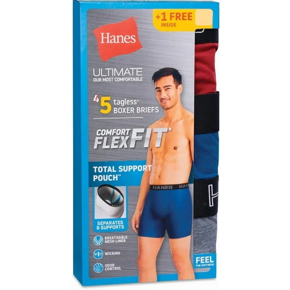Hanes® Mens Ultimate Comfort Flex Fit Total Support Pouch 5 Pack Boxer Briefs  SIZE "S"