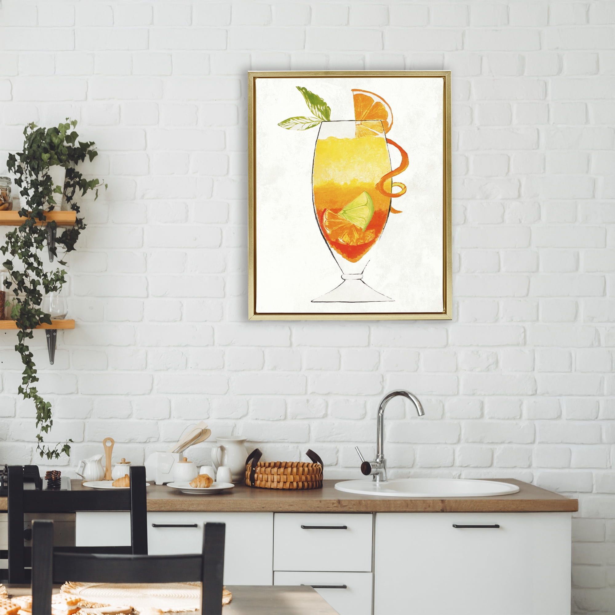 Stupell Industries Summer Cocktail Orange Fruit Gold Framed Floater Canvas Wall Art, design by Lorenzo Collective