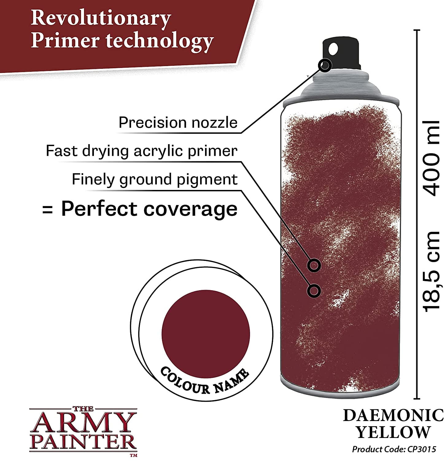 The Army Painter Color Primer Spray Paint, Daemonic Yellow, 400ml, 13.5oz - Acrylic Spray Undercoat for Miniature Painting - Spray Primer for Plastic Miniatures