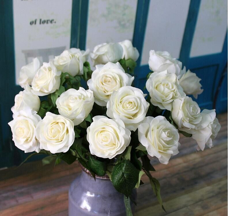 9pcs Foam Roses Glitter Powder Flowers Bride Bouquet Home Wedding Party Decor