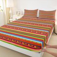 thumbnail image 4 of jejeloiu Striped Fiesta King Sheets For Men Women,Serape Pattern Bedding,Red Green,4pcs,1 Flat Sheet, 1 Fitted Sheet and 2 Pillowcases, 4 of 6