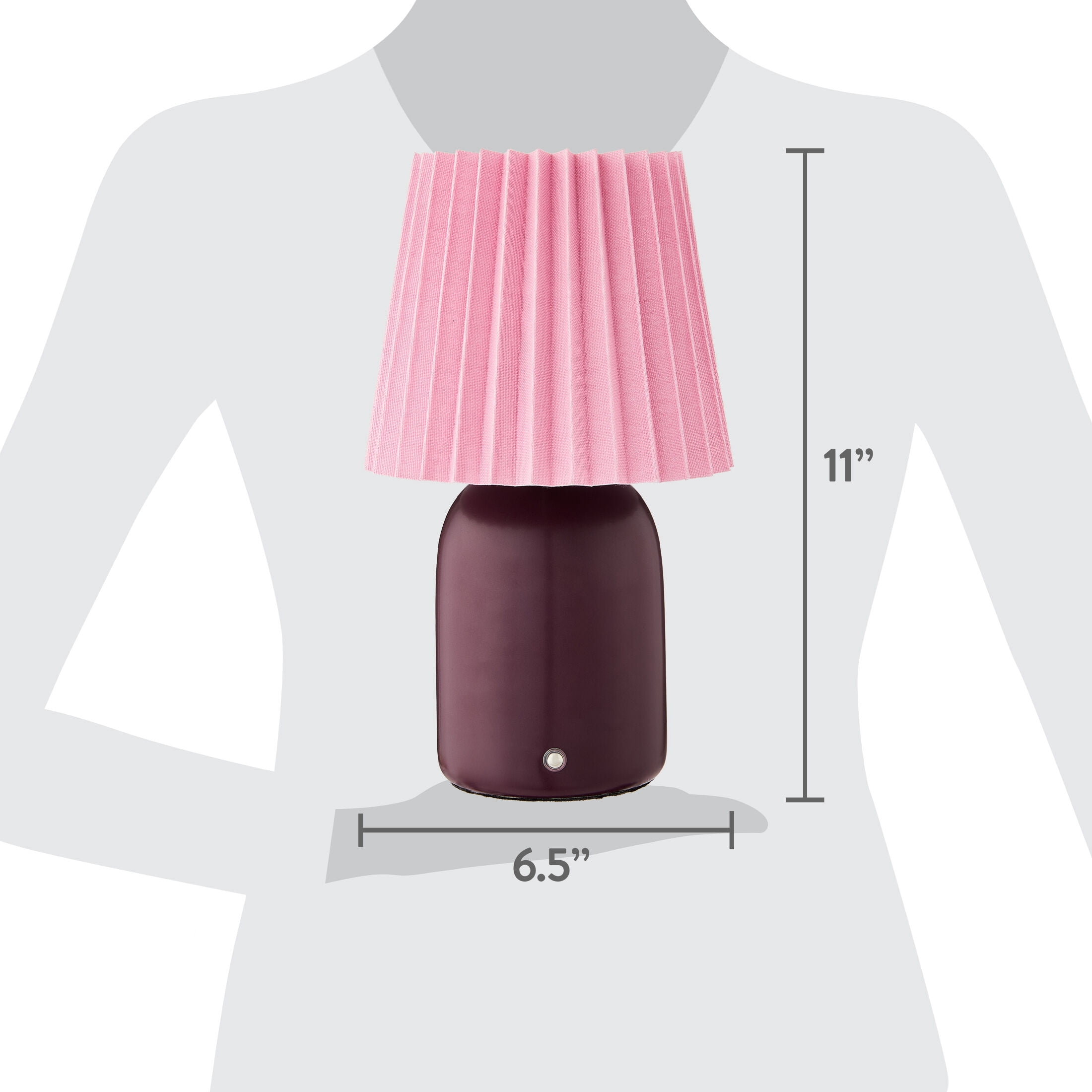 Mainstays 11" Purple Rechargeable LED Portable Lamp with Dimmable Touch Sensor and Pink Linen Shade