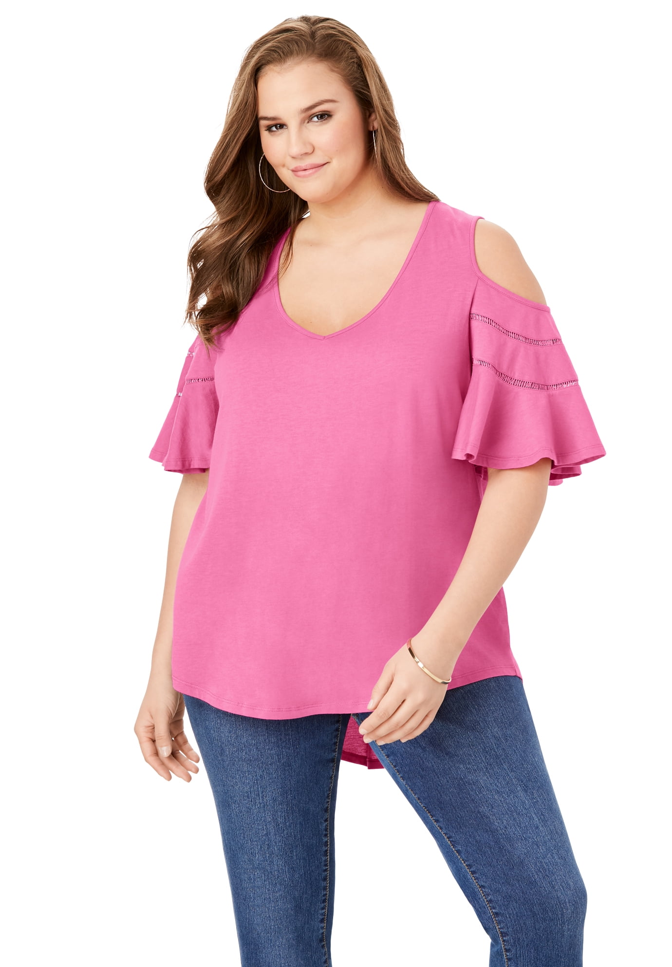 Material Girl Womens Plus Size Striped Cold-Shoulder Pink 3X