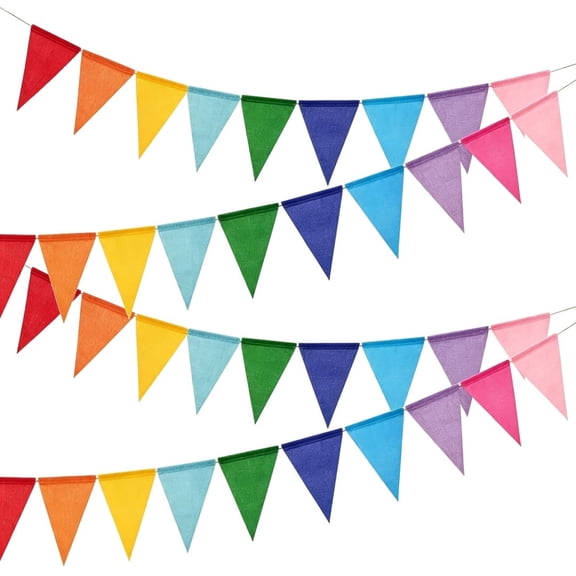 Gogcaro Pre-Strung Burlap Rainbow Pennant Banner, 52Ft Rainbow Triangle Flag Bunting, 48pcs Pennant Banner Flags Garland for Birthday, Holidays and Theme Party Classroom Carnival Decorations
