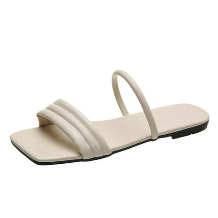 

Rdeuod Slippers Women S Casual Vacation Fashion Square Toe Strap Open Flat Beach Sandals Shoes Women