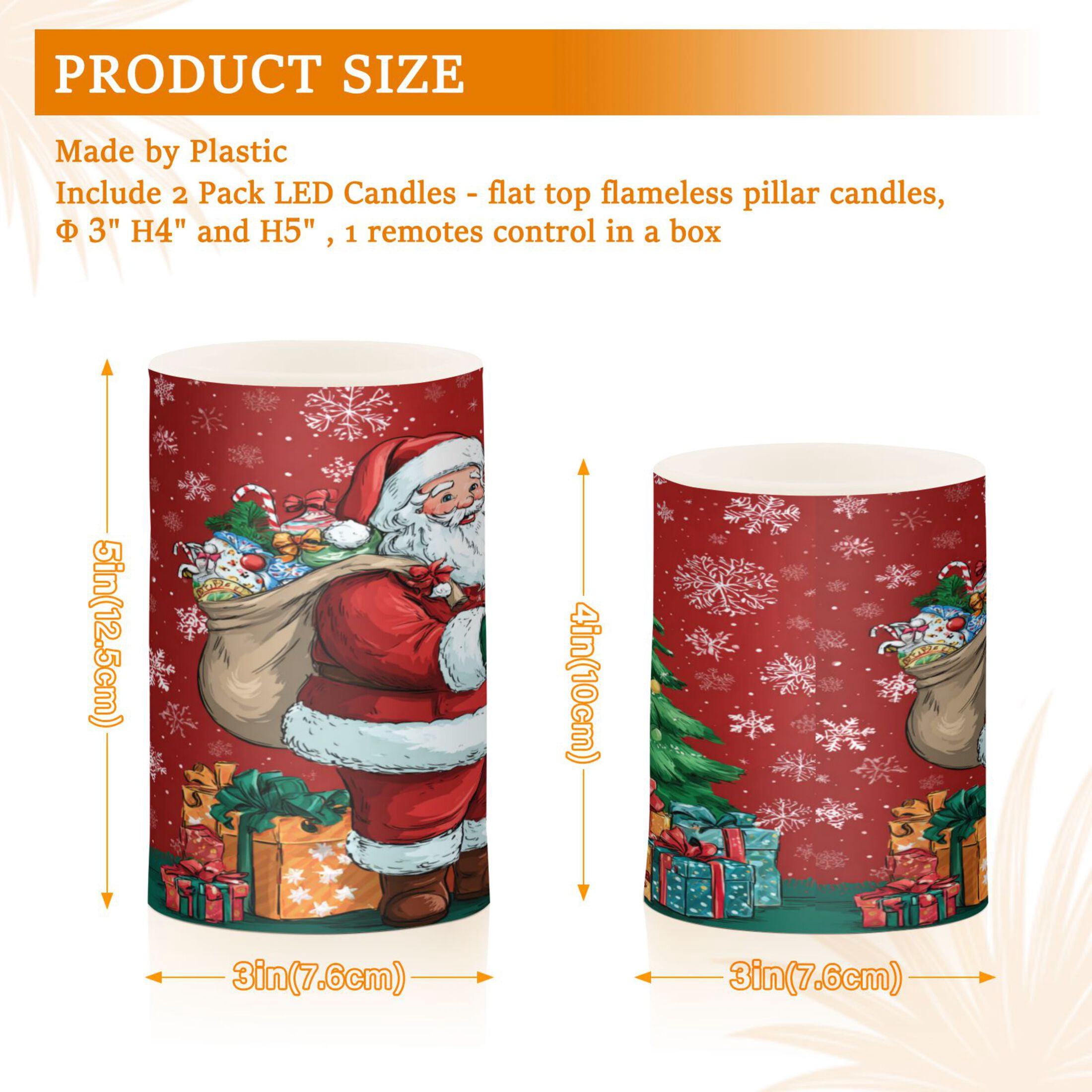 2 PCS LED Flicker Flameless Candle with Remote Control Realistic 3D Wick LED Window Decoration Candle Set for Wedding Table Home Decor Favors Santa Claus and His Presents