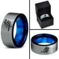 thumbnail image 4 of Tungsten Armor Shield Sword Knight Band Ring 8mm Men Women Comfort Fit Blue Flat Cut Brushed Gray Polished, 4 of 4