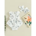 thumbnail image 2 of Infant Baby Girl Sleeveless Romper Dress Floral Print Round Neck Bodysuit with Headband 2 Pcs Summer Outfits, 2 of 9