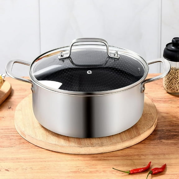 5 QT Tri-Ply Hybrid Non-Stick Stock Pot with Lid, Induction Compatible, Dishwasher and Oven Safe