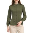 thumbnail image 5 of CURVOSPORT Women's Button Down Shirt Peter Pan Collar Long Sleeve Princess Line Blouse S Army Green, 5 of 7