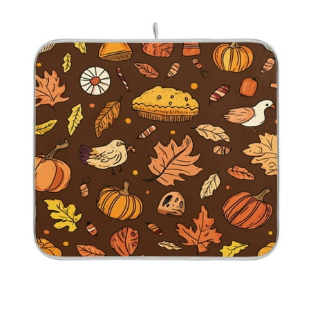 

Dish Drying Mats Double Sided Reversible Kitchen Drying Mat with Hanging Loop Thanksgiving Doodle Art