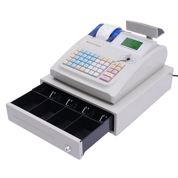Cash Register Cash Management System Electronic Cash Register with Cash Drawer,Keys & Passwords to open,7 Payment Methods